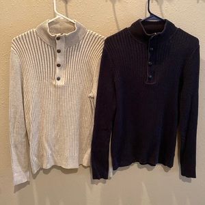 Men’s Navy blue & white/grey Express half-zip & button dress sweater